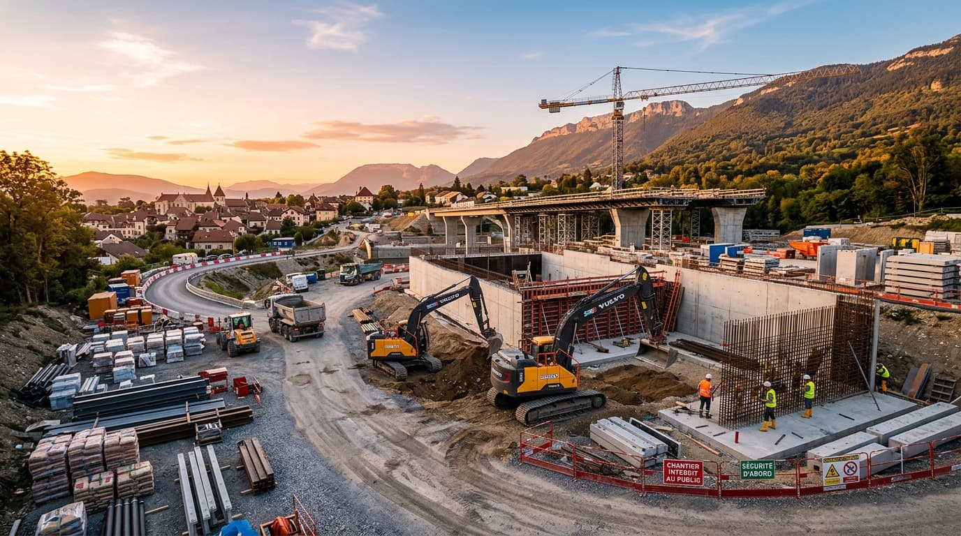 FP CONSTRUCTION active civil engineering, road works, and structural foundation site in France
